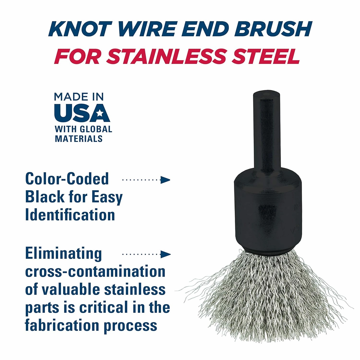 Weiler 10013 Crimped Wire End Brush 1/2", .006" Stainless Steel Fill, Made in the USA