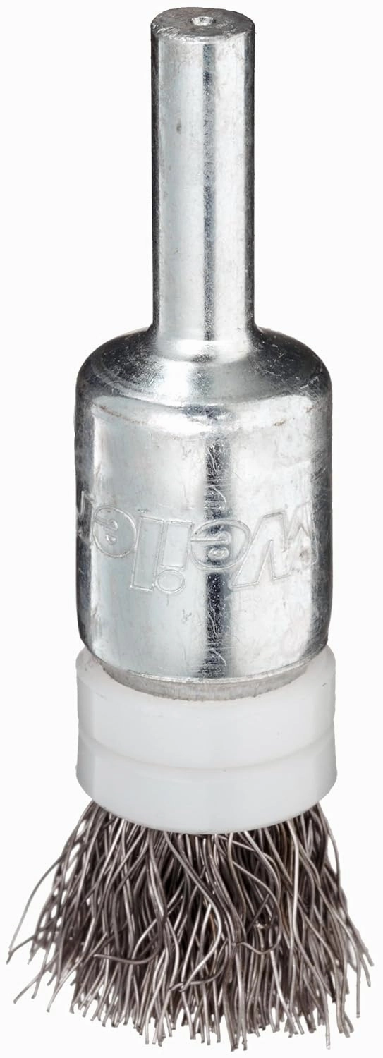 Weiler 11101 0.0104" Wire Size, Steel Bristles, Banded, Solid End, Stem-Mounted Crimped Wire End Brush, Made in the USA