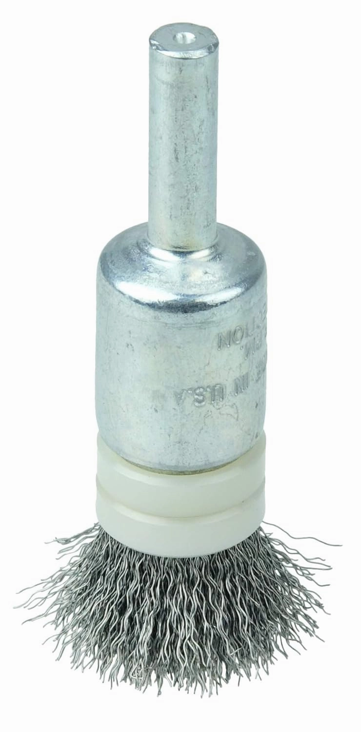 Weiler 11101 0.0104" Wire Size, Steel Bristles, Banded, Solid End, Stem-Mounted Crimped Wire End Brush, Made in the USA