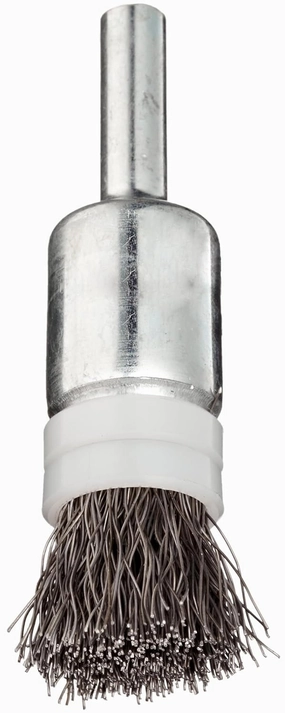 Weiler 11101 0.0104" Wire Size, Steel Bristles, Banded, Solid End, Stem-Mounted Crimped Wire End Brush, Made in the USA