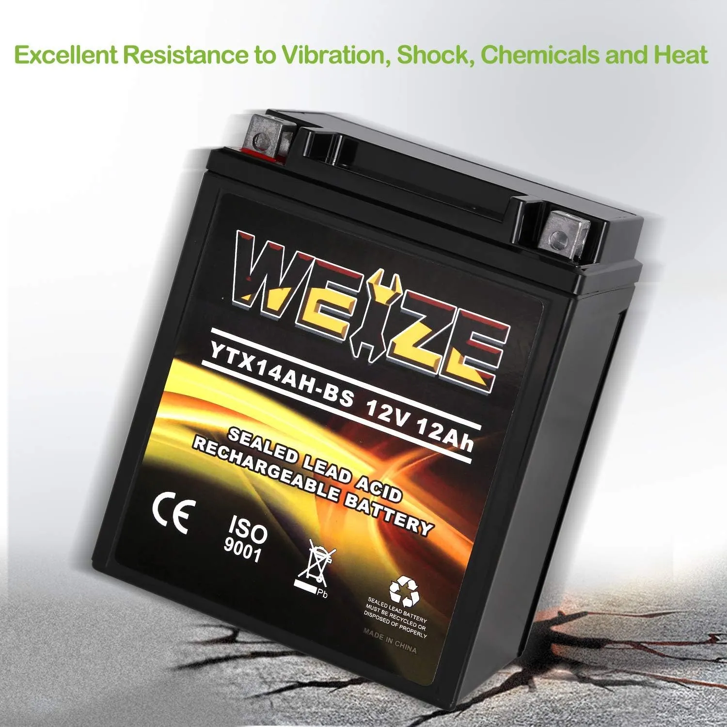 Weize YTX14AH-BS High Performance - Maintenance Free-Sealed AGM ATV Motorcycle Battery for Polaris Sportsman 570 Trail Blazer 250 Ranger 400 500 Suzuki King Quad 300 QuadRunner 250