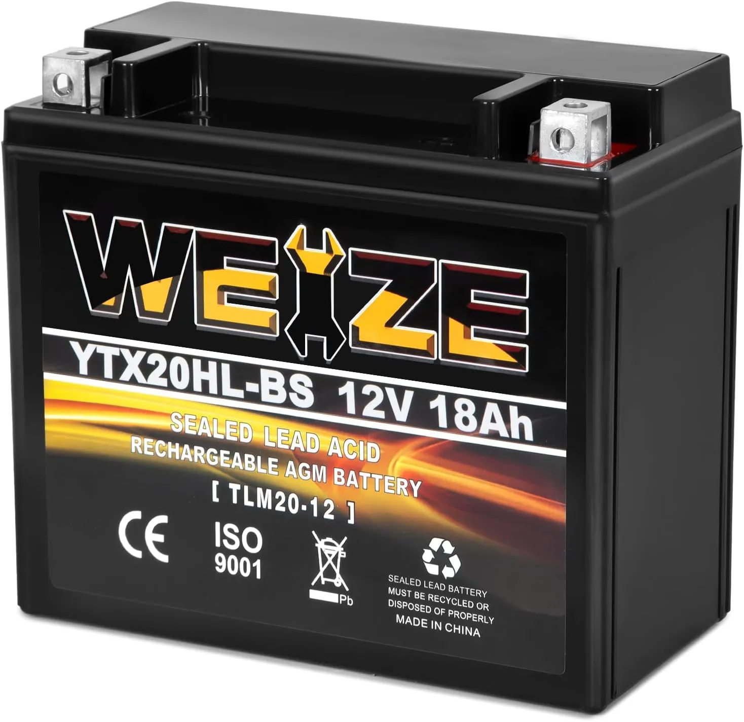 Weize YTX20HL-BS Battery, High Performance - Maintenance Free - Sealed AGM ETX20HL BS Motorcycle Battery