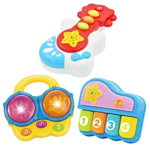 WEofferwhatYOUwant Baby Musical Instrument Set - Guitar Bongo Drums & Piano - Bedtime Light-up Projector - Several Modes of Play with Auto Off Function for Babies 6  Months - All Batteries Included