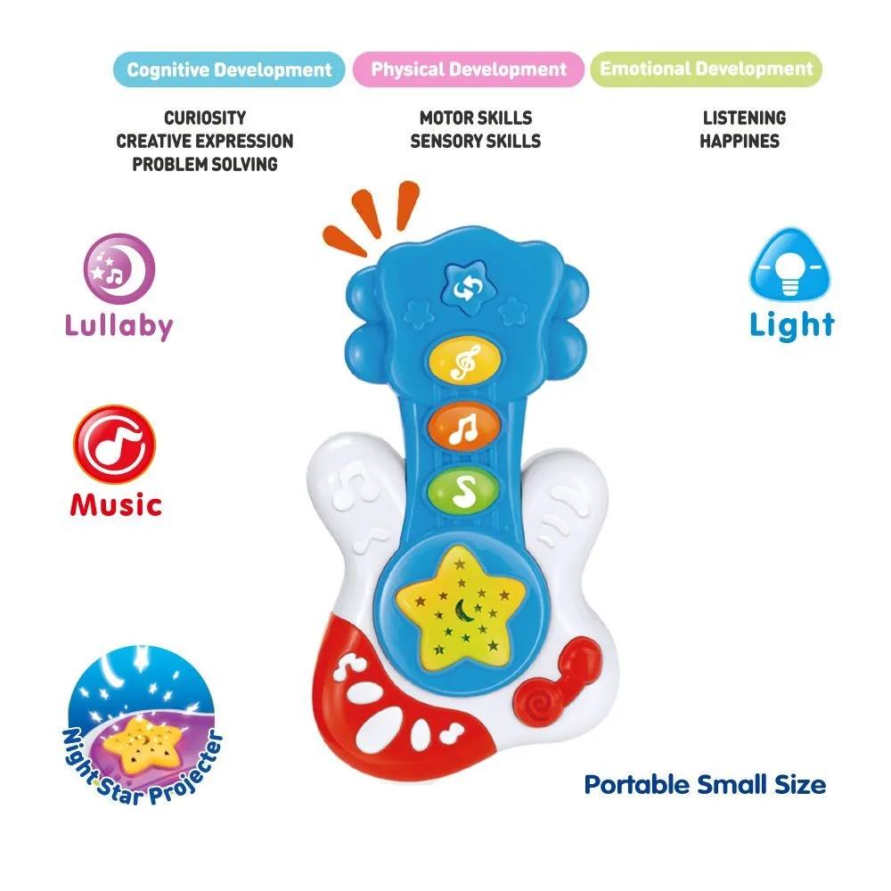 WEofferwhatYOUwant Baby Musical Instrument Set - Guitar Bongo Drums & Piano - Bedtime Light-up Projector - Several Modes of Play with Auto Off Function for Babies 6  Months - All Batteries Included