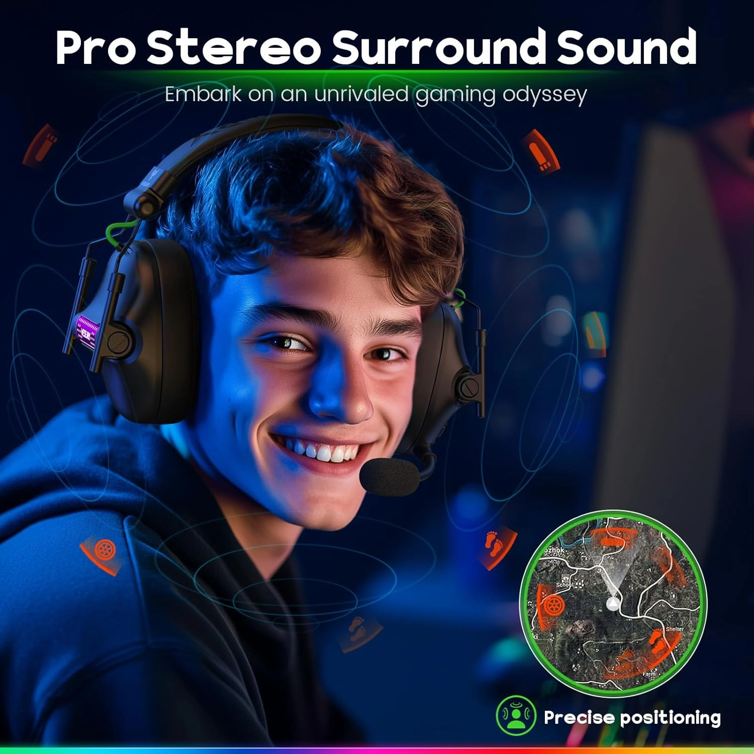 WG2 Wireless Gaming Headsets with Microphone for PS5, PS4, PC, Switch, Mac, Crystal Stereo Bluetooth Headphones, Wireless Headset 2.4GHz with Lossless Audio, 50 Hr Battery, Cool LED