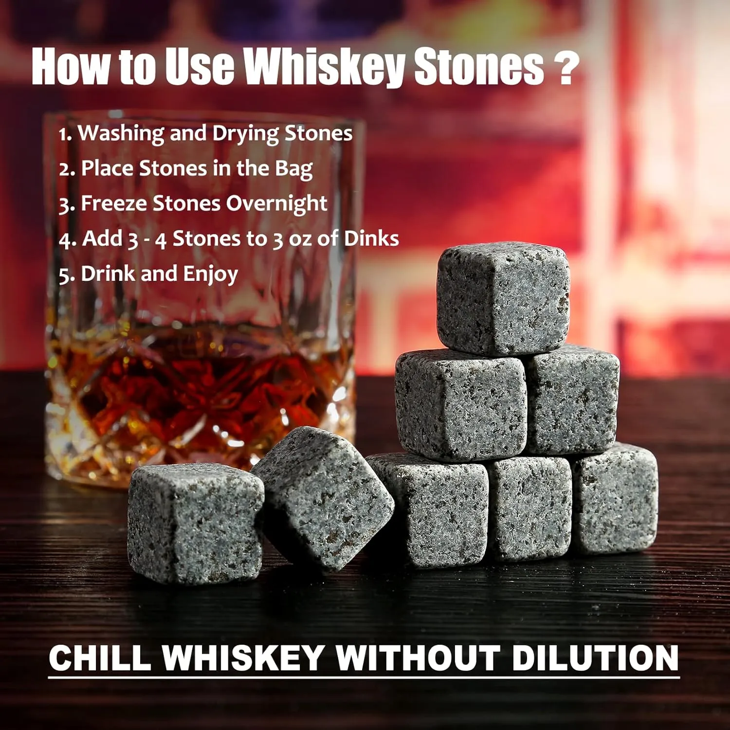 Whiskey Stones Gift Set - Whiskey Glass Set of 2 - Granite Chilling Whiskey Rocks - Scotch Bourbon Box Set -Father's Day Birthday Gifts for Men Drinking Gift for Dad Him Husband Party Holiday Present