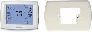 White Rodgers Emerson 1F95-1277 Touchscreen 7-Day Programmable Thermostat, White & Emerson F61-2600 Wall Plate for 90 Series Touchscreen Thermostats, Blue
