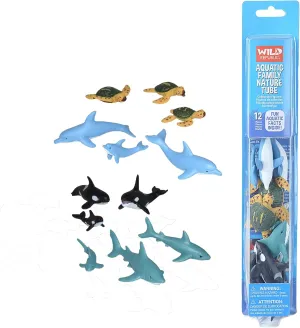 Wild Republic Aquatic Family Animal Figurines Tube, Ocean Toys, Shark, Dolphin, Sea Turtle, Orca, Sea Life Families Collection