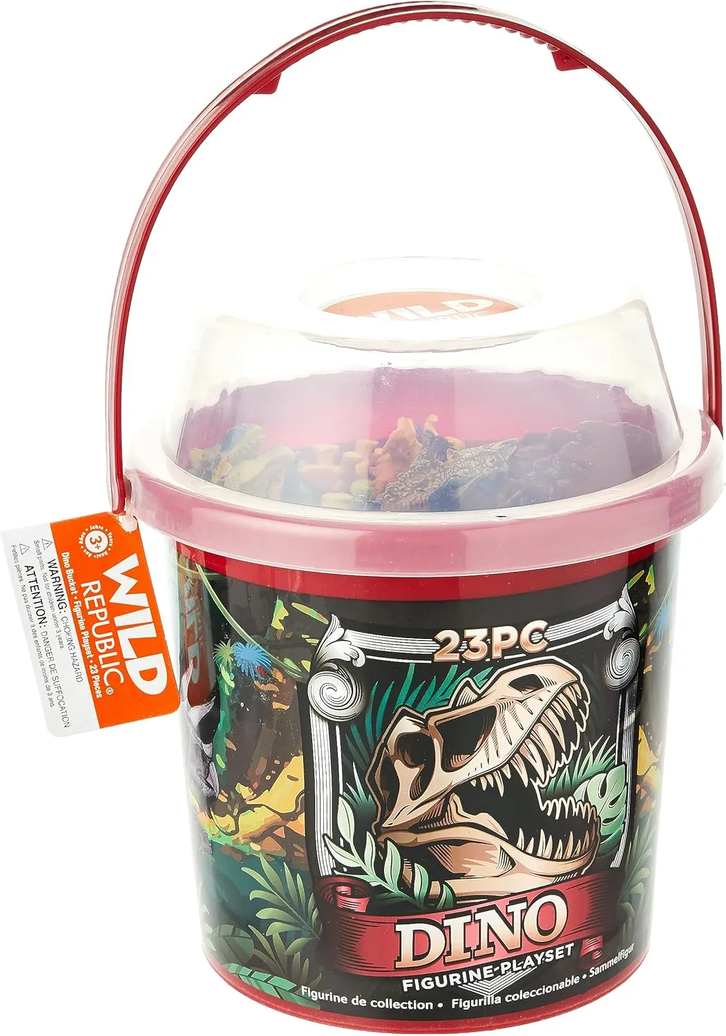 Wild Republic Dinosaur Bucket, Dinosaur Animal Figurines Set, T Rex, Triceratops, Velociraptor, Spinosaurus, Stegosaurus & More, 23 Piece Set