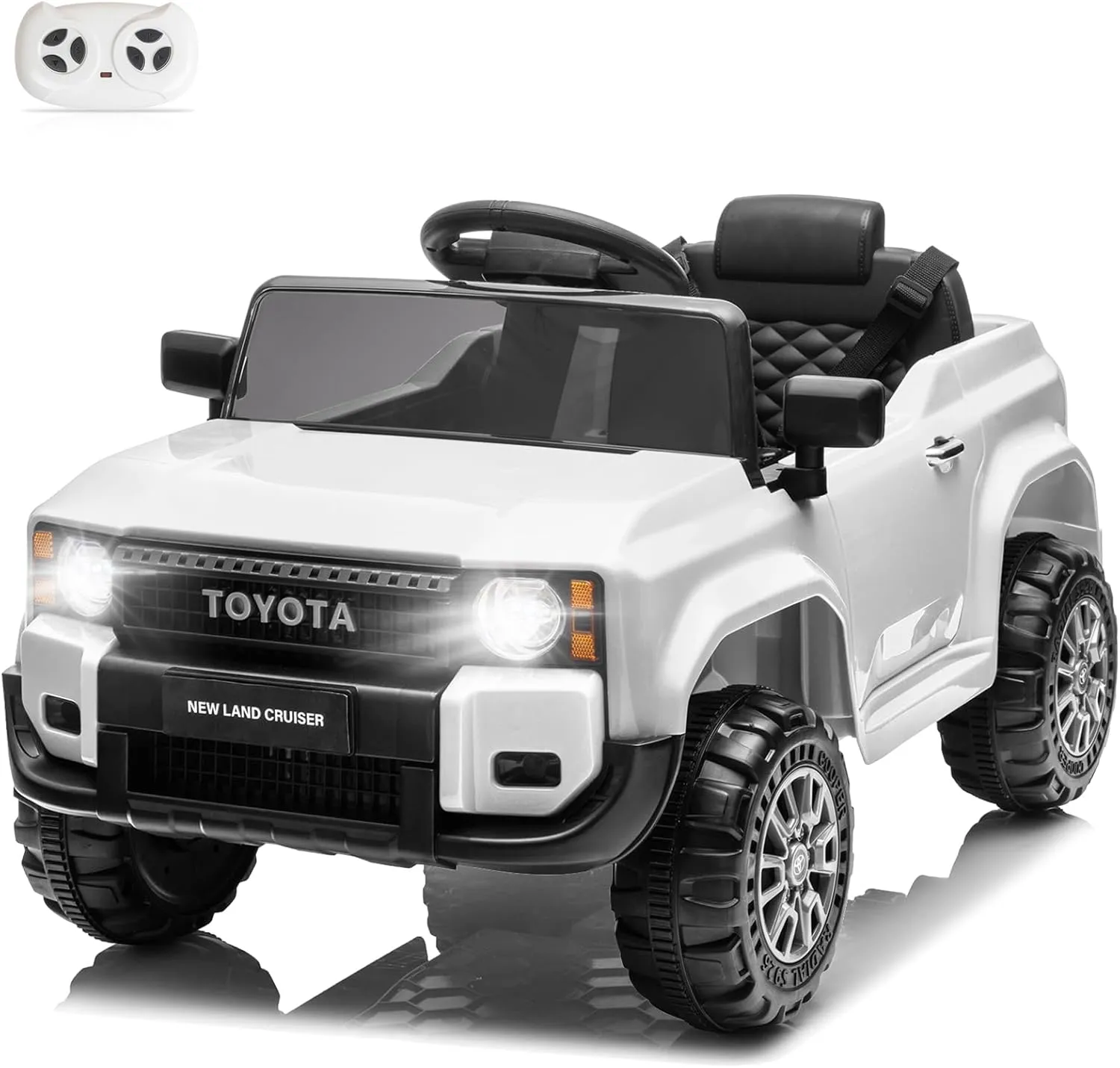 Winado 12V Ride on Car, Licensed Toyota Electric Truck for Toddlers W/Remote Control, Battery Car for Kids with Openable Doors, 3 Speeds, LED Lights, Music (White)