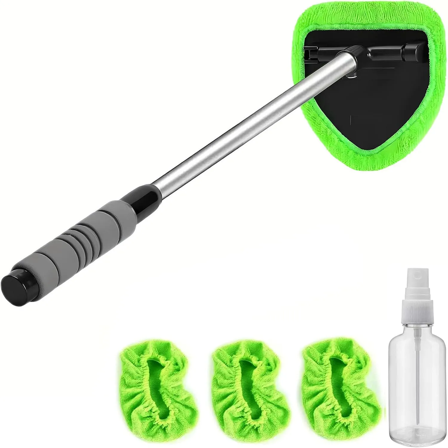 Windshield Cleaning Tool - Extendable Handle Car Window Cleaner with 3 Reusable Cloth Pads, Auto Glass Wiper Kit for Interior & Exterior, Ideal for Dirty Car Windows