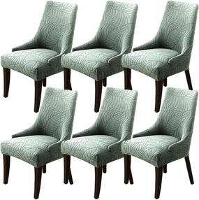 Wingback Side Chair Cover Stretch Dining Chair Covers Slipcovers Reusable Sloping Arm Chair Protector Cover Washable Upholstered Arm Dining Chair Cover for Dining Room Banquet Home Decor(A-green,6PCS)