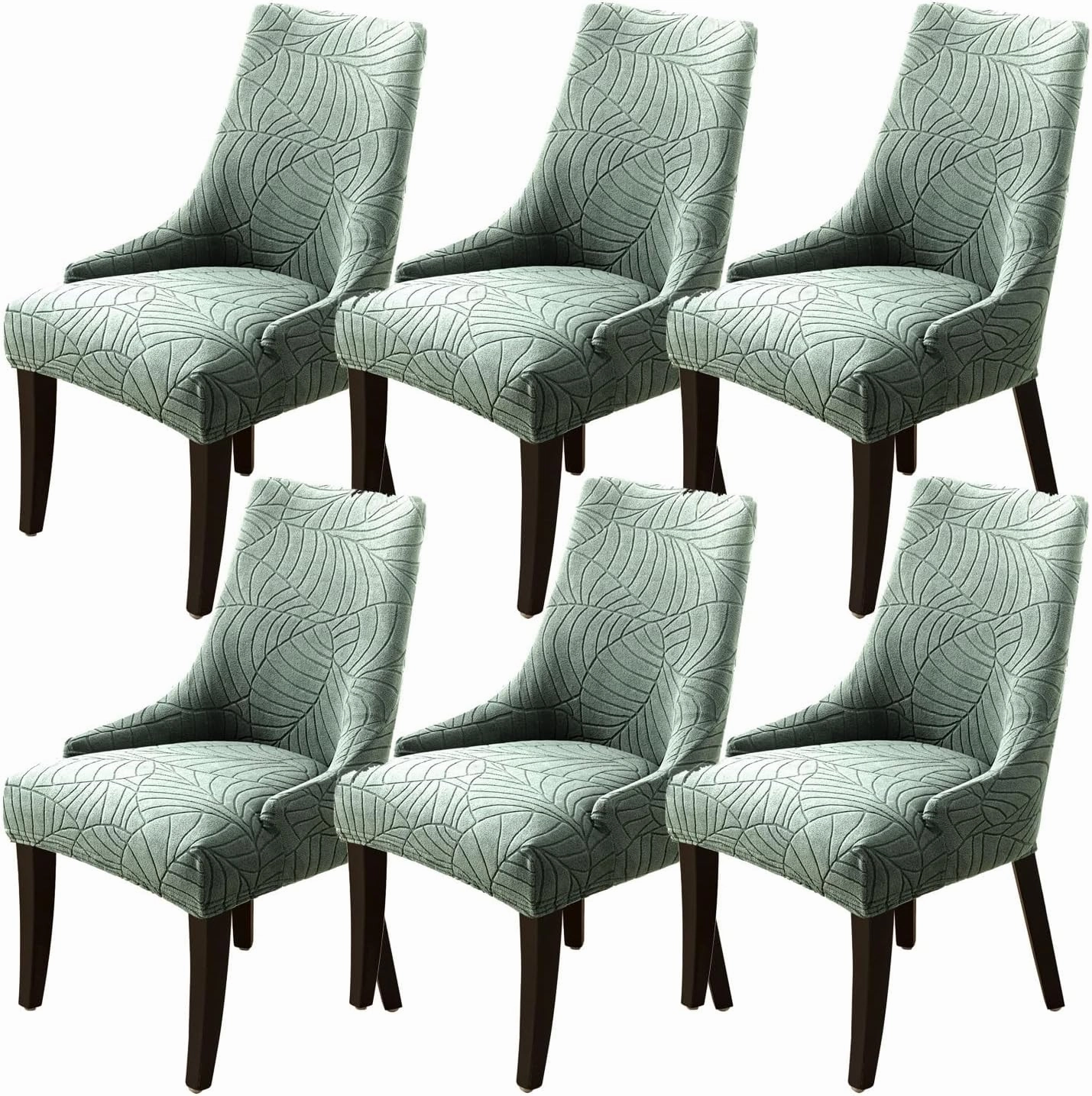 Wingback Side Chair Cover Stretch Dining Chair Covers Slipcovers Reusable Sloping Arm Chair Protector Cover Washable Upholstered Arm Dining Chair Cover for Dining Room Banquet Home Decor(A-green,6PCS)