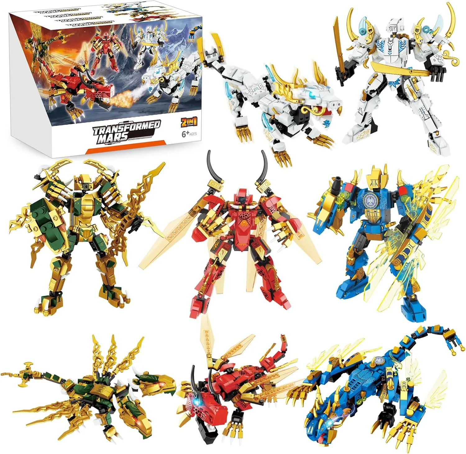 WishaLife 2 in 1 Transforming Ninja Mech Dragon Warrior Toy Building Set, Creative Action Figure Toy Gift for Kids, Boys, Girls Ages 6 and Up (1222 Pieces)