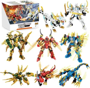 WishaLife 2 in 1 Transforming Ninja Mech Dragon Warrior Toy Building Set, Creative Action Figure Toy Gift for Kids, Boys, Girls Ages 6 and Up (1222 Pieces)