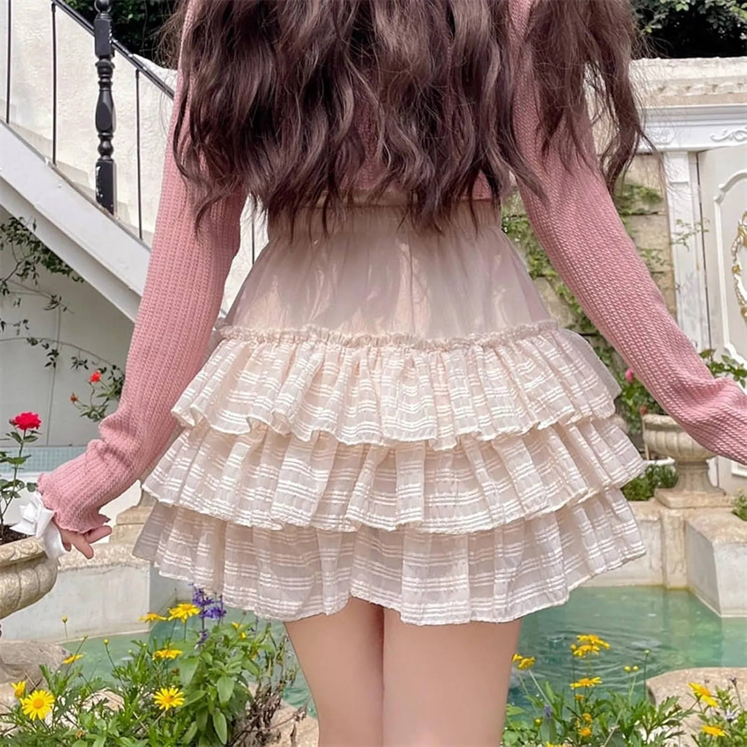 Women Korean Kawaii Mini Skirt Low Waist Lace Patchwork Ruffle Mini Skirt Sweet 90s E-Girl Aesthetic Clothes