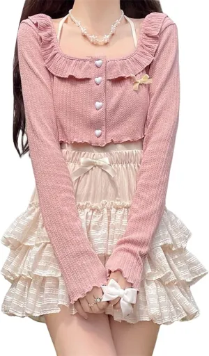 Women Korean Kawaii Mini Skirt Low Waist Lace Patchwork Ruffle Mini Skirt Sweet 90s E-Girl Aesthetic Clothes