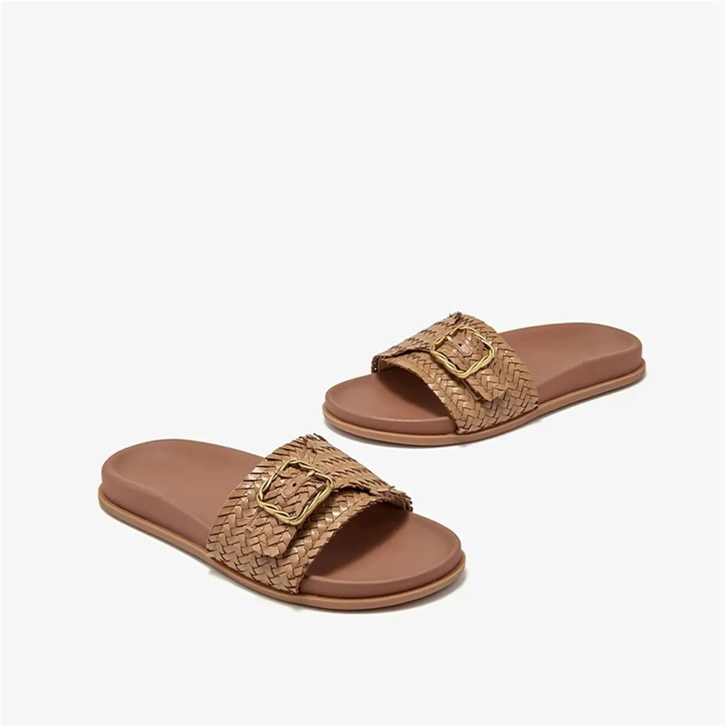 Women's Cow Leather Buckle Decoration Slippers - Mixed Colors Summer Flats