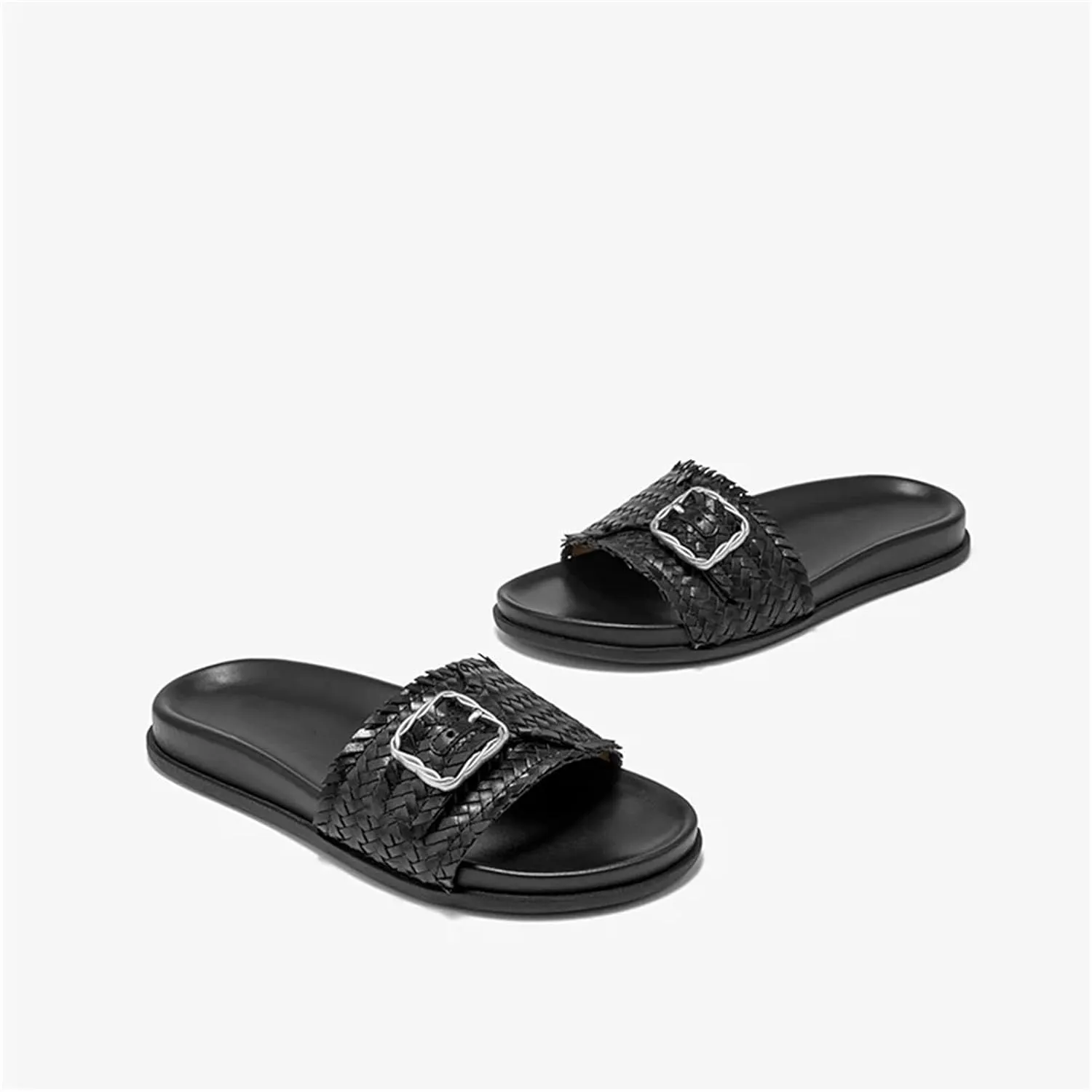 Women's Cow Leather Buckle Decoration Slippers - Mixed Colors Summer Flats