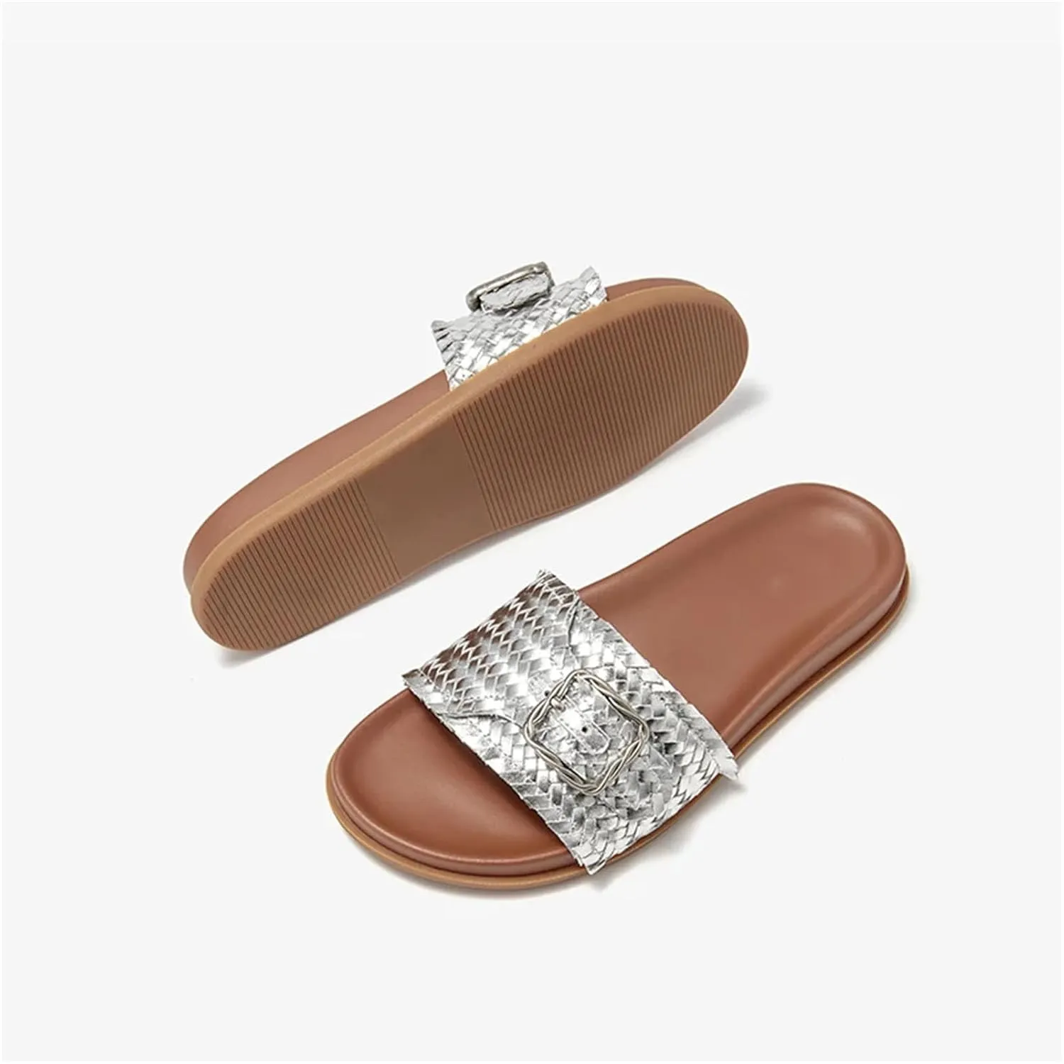 Women's Cow Leather Buckle Decoration Slippers - Mixed Colors Summer Flats