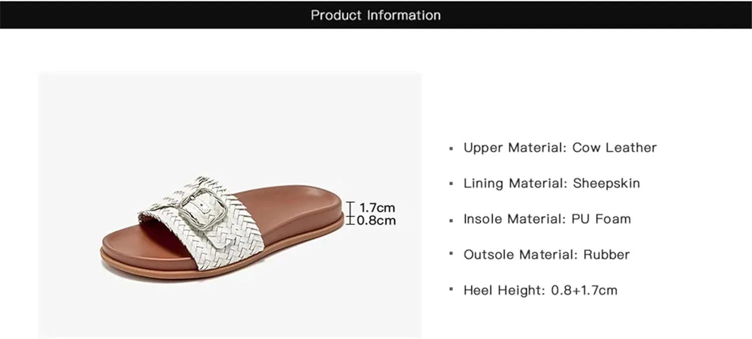 Women's Cow Leather Buckle Decoration Slippers - Mixed Colors Summer Flats