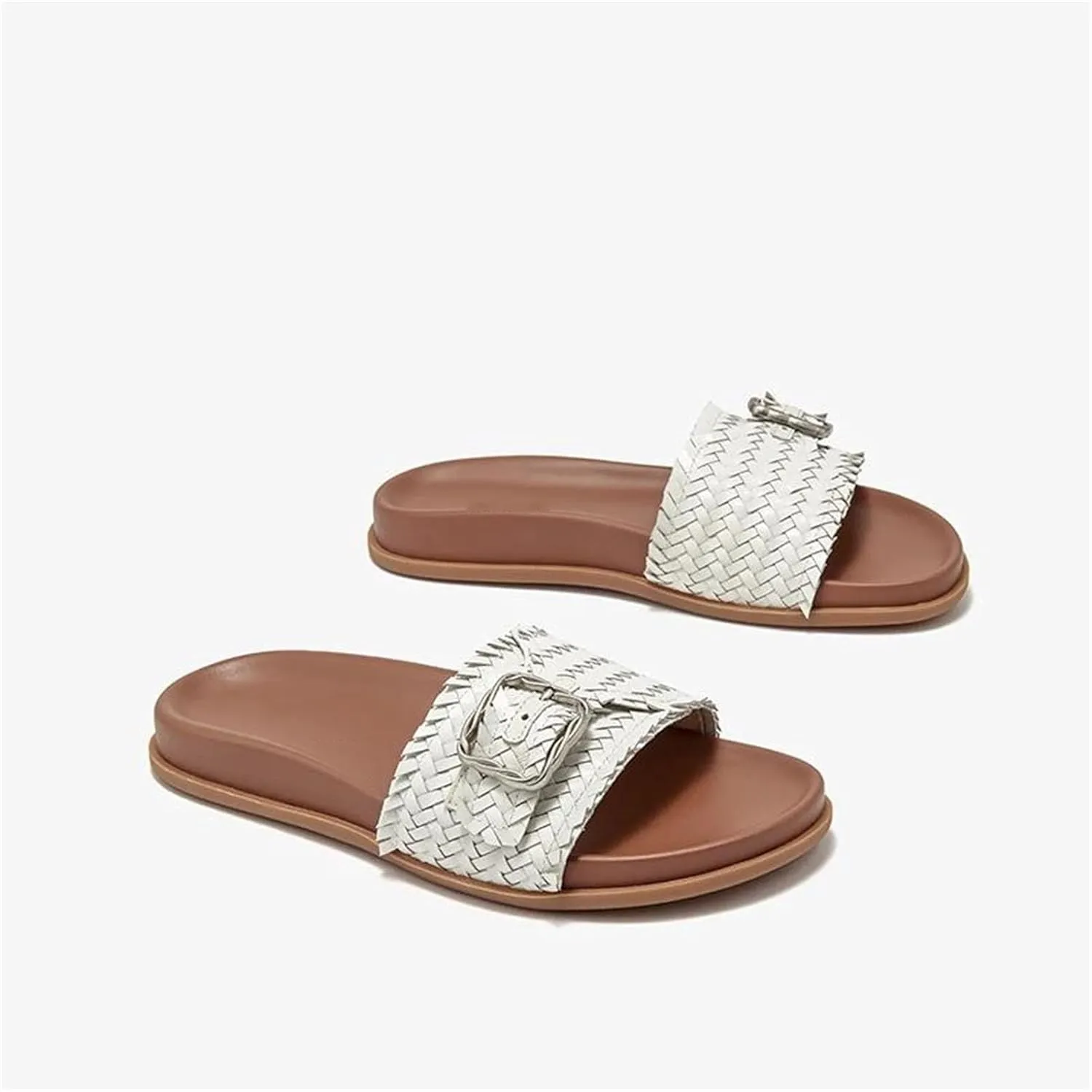 Women's Cow Leather Buckle Decoration Slippers - Mixed Colors Summer Flats