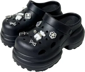 Women's Cute Bear Decor Clogs, Casual Hollow Out Design Garden Shoes, Comfortable Slip On Shoes