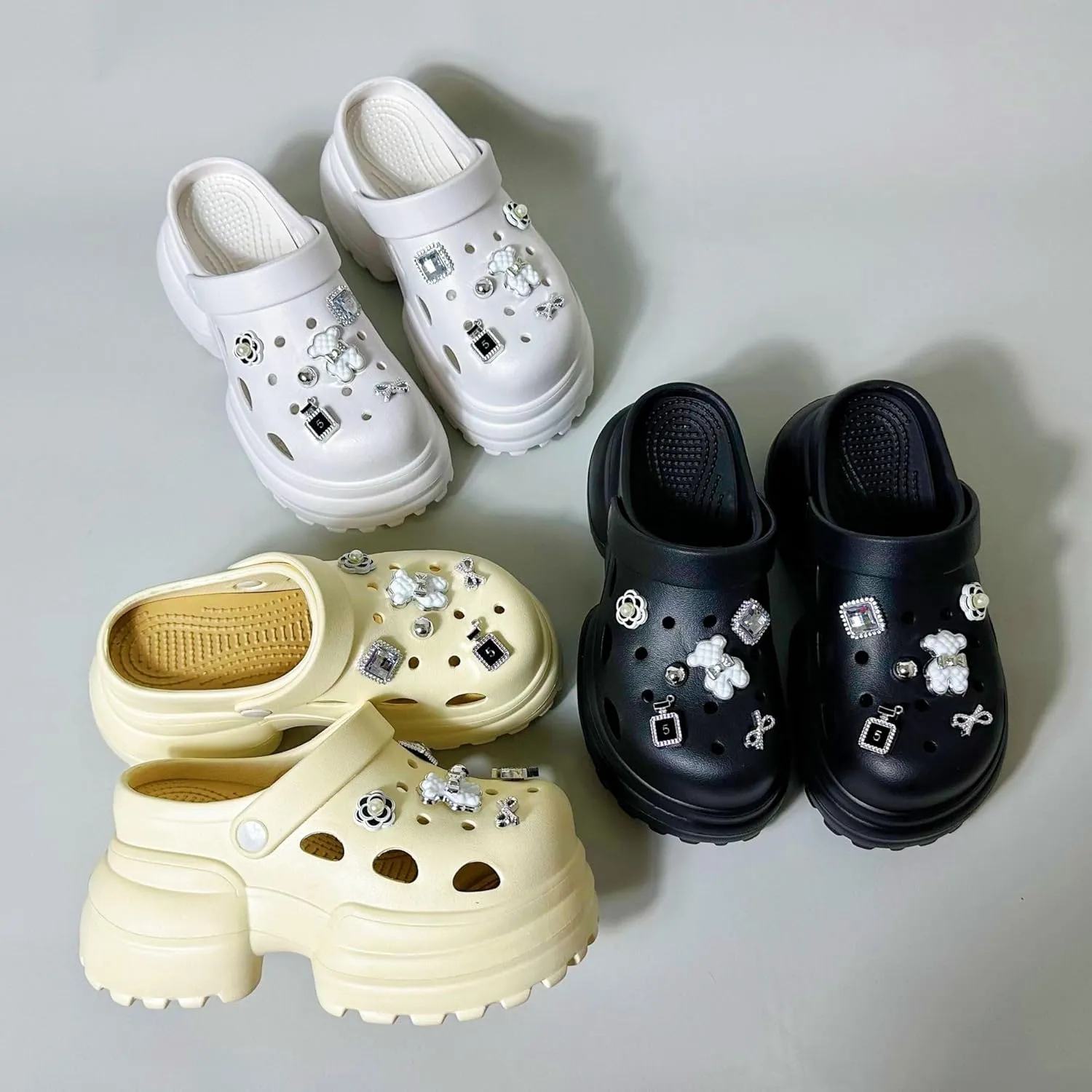 Women's Cute Bear Decor Clogs, Casual Hollow Out Design Garden Shoes, Comfortable Slip On Shoes