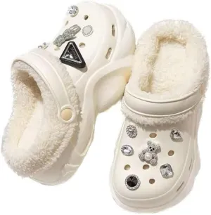 Women's DIY Crystal Bear Platform Lined & Detachable Lined Clogs - Winter Warm Wedge Anti Slip Indoor & Outdoor Comfortable Clogs