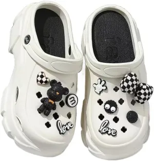 Women's DIY Crystal Bear Platform Lined Clogs Detachable Lined Clogs Wedge Anti Slip Indoor & Outdoor Comfortable Clogs