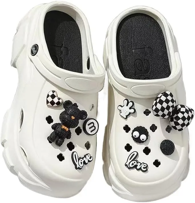 Women's DIY Crystal Bear Platform Lined Clogs Detachable Lined Clogs Wedge Anti Slip Indoor & Outdoor Comfortable Clogs