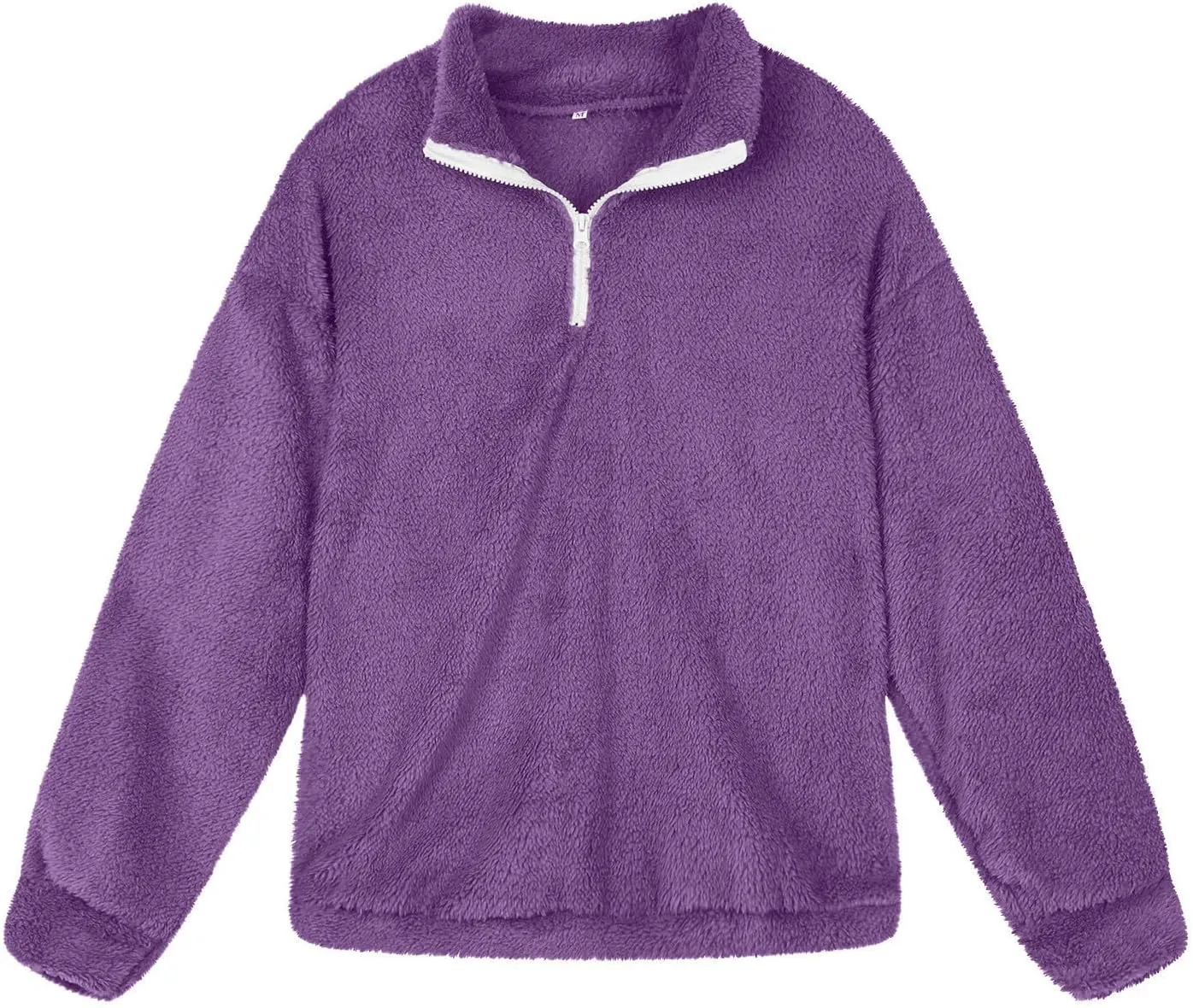 Womens Double Fuzzy Sweatshirt Winter Solid Zipper Pullover Collar Plush Sweaters Loose Casual Sherpa Tops