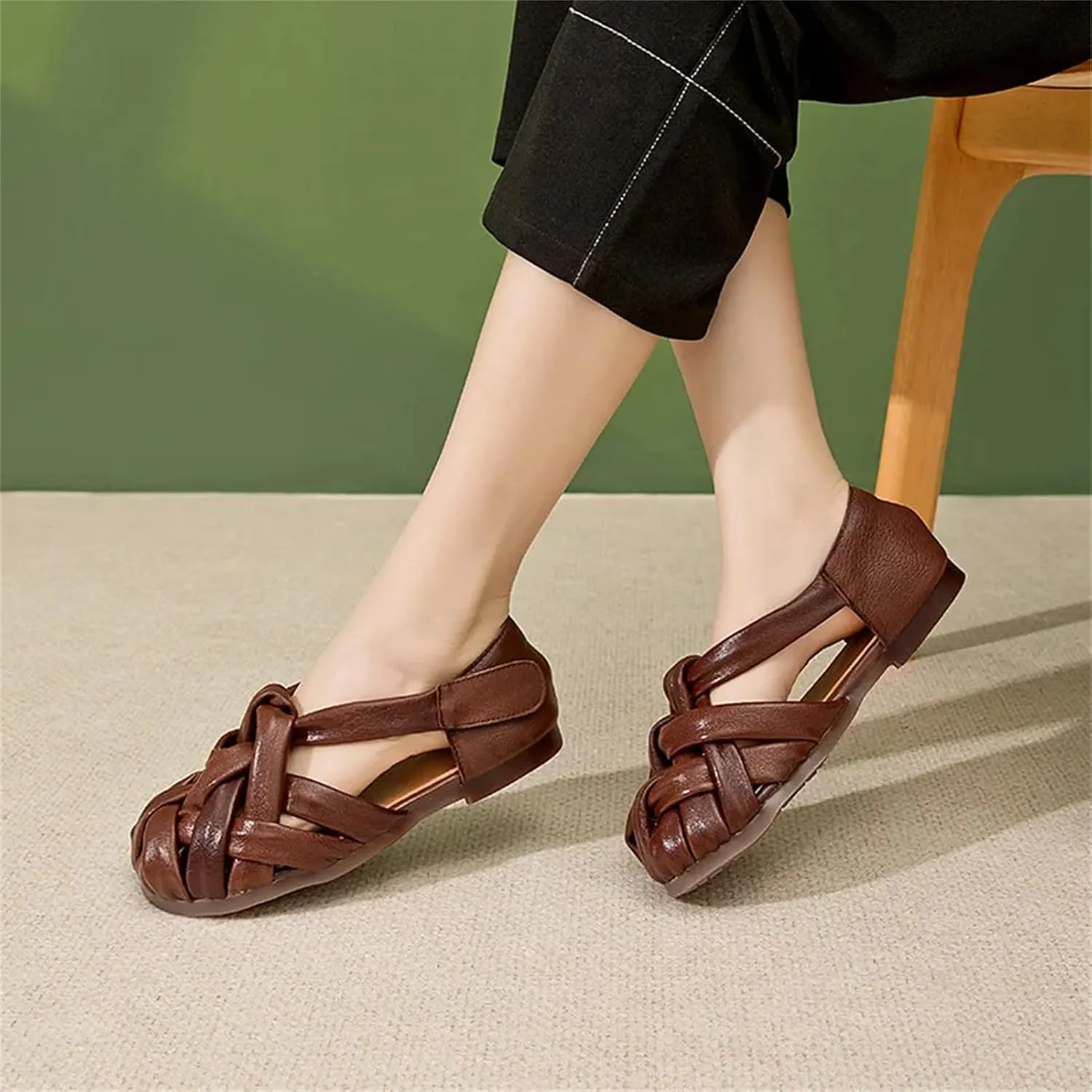 Women's Ethnic Mary Jane Flats - 1.5cm Woven Platform Summer Hollow Slippers