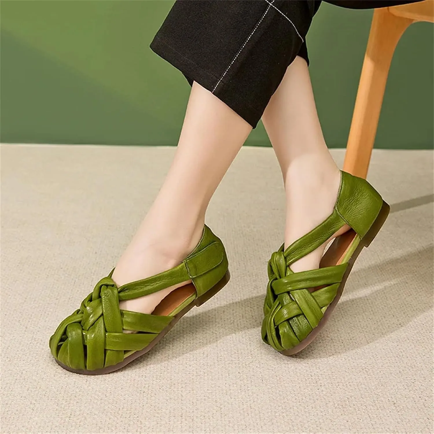 Women's Ethnic Mary Jane Flats - 1.5cm Woven Platform Summer Hollow Slippers
