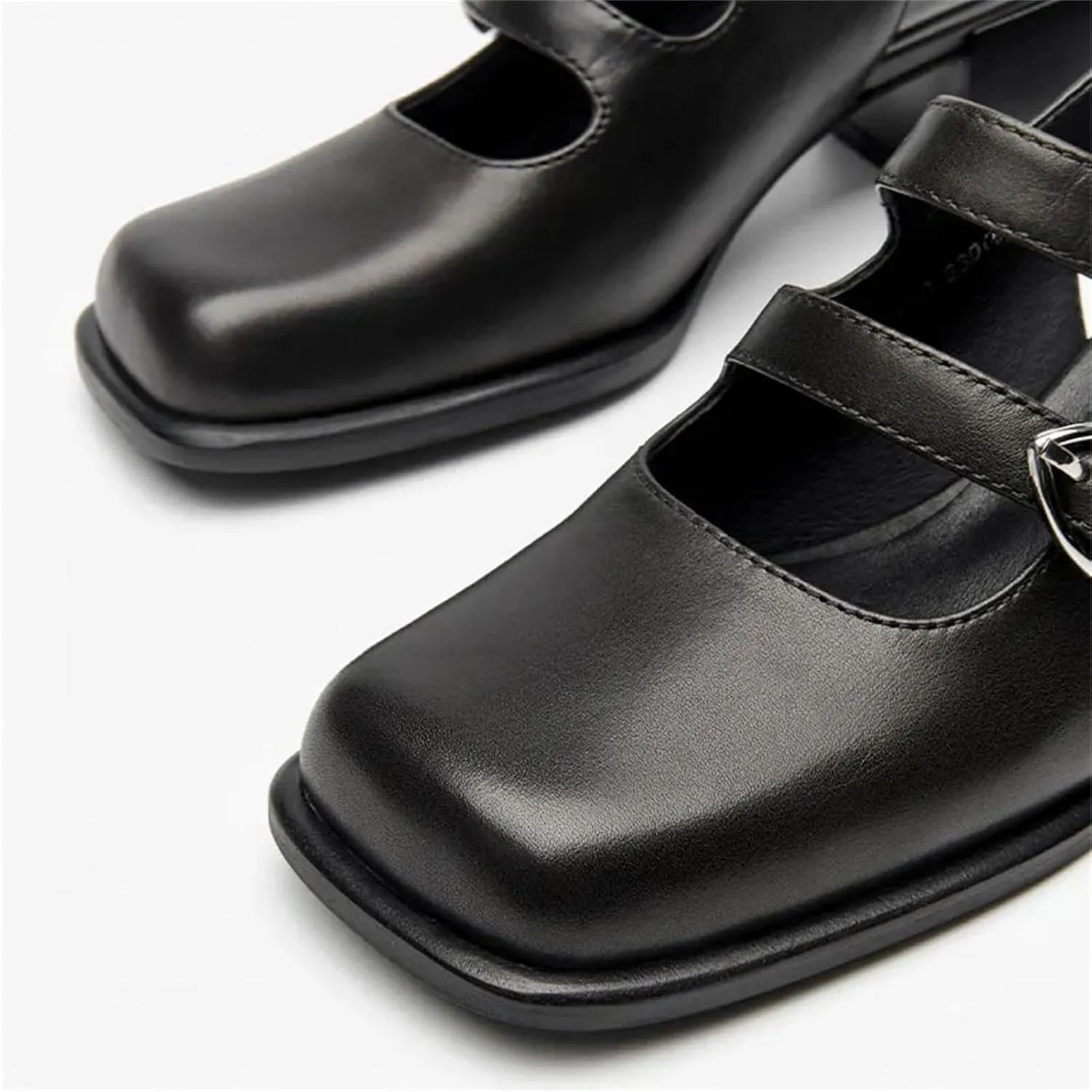 Women's Genuine Cow Leather Slingback Sandals - Square Toe Double Strap Mary Jane Flats