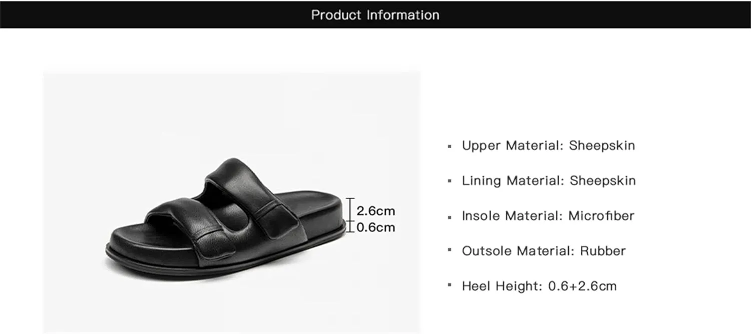 Women's Genuine Leather Slippers - Thick Sole Double Strap Beach Summer Flats
