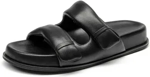 Women's Genuine Leather Slippers - Thick Sole Double Strap Beach Summer Flats