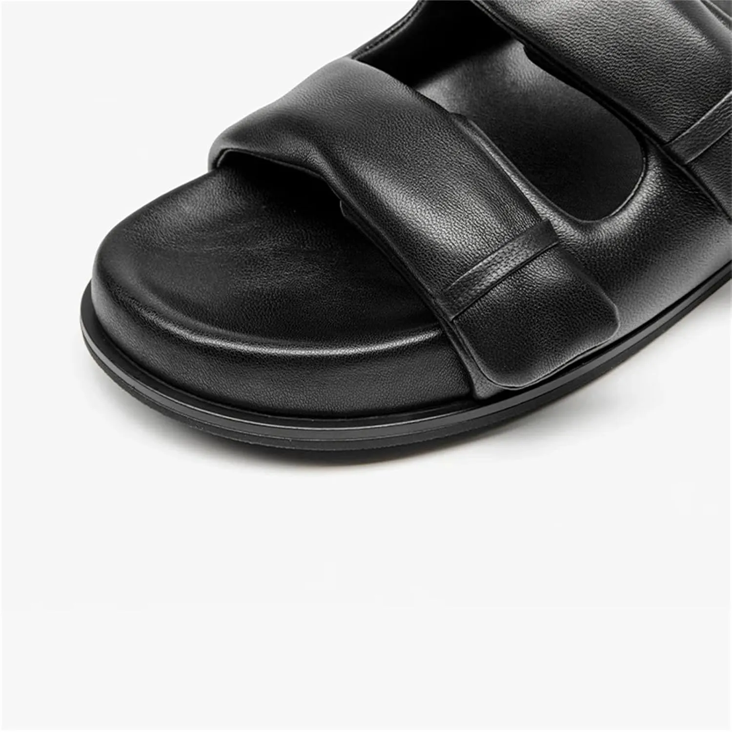 Women's Genuine Leather Slippers - Thick Sole Double Strap Beach Summer Flats