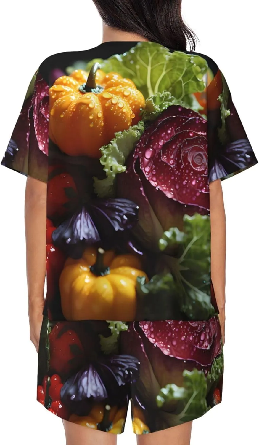 Women's Short-Sleeved Pajama Set - Skin-Friendly Fresh Cabbage Print Sleepwear for Comfortable Nights and Loungewear