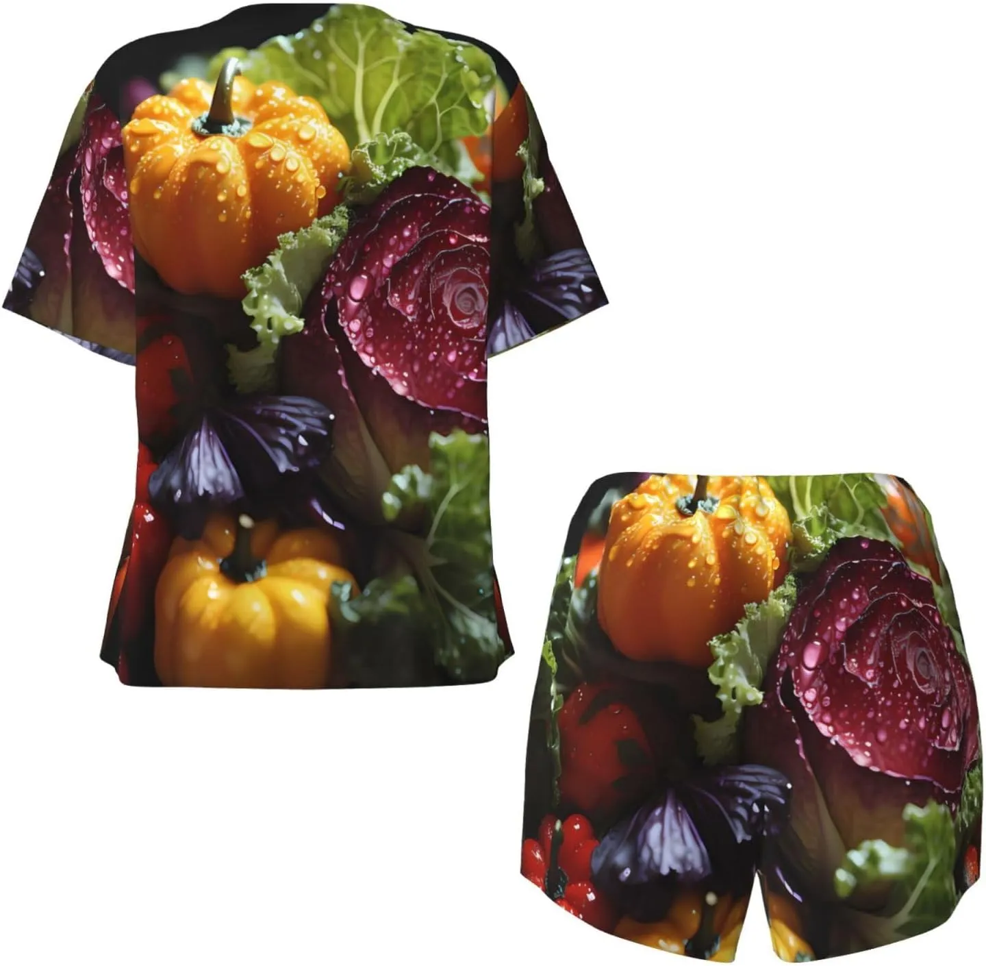 Women's Short-Sleeved Pajama Set - Skin-Friendly Fresh Cabbage Print Sleepwear for Comfortable Nights and Loungewear