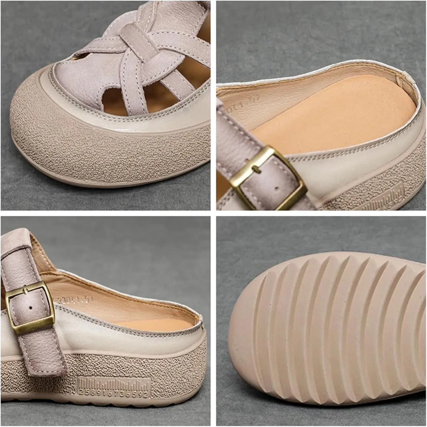 Women's Suede Mary Jane Flats - 3cm Woven Leather Summer Hollow Platform