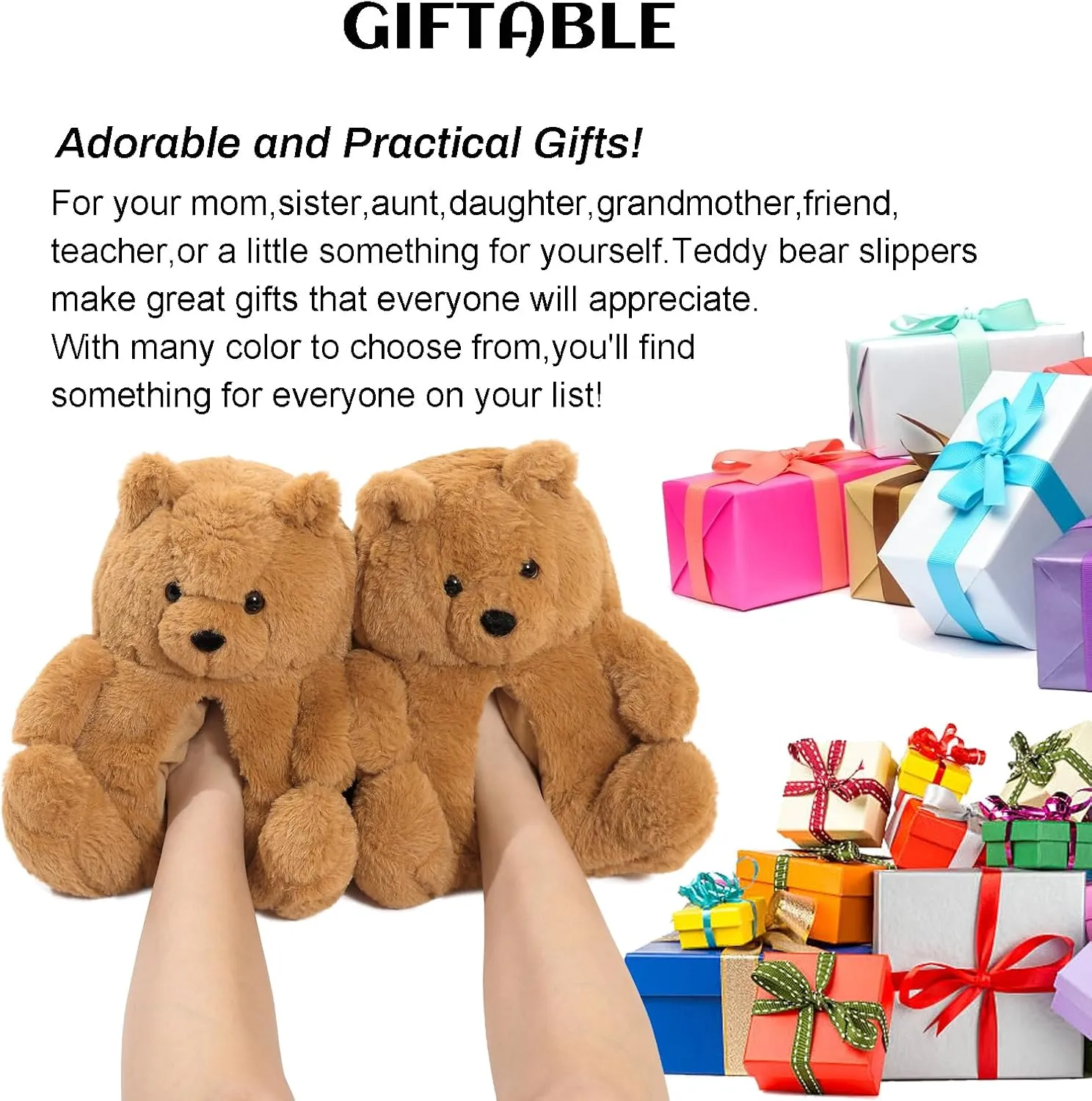 Women's Teddy Bear Slippers Mom Gift Slippers Cozy Women Fuzzy Indoor House Shoes Fun Costume for Adults Cute Animal Slides for Women Her Birthday Valentine's Gift Ideas
