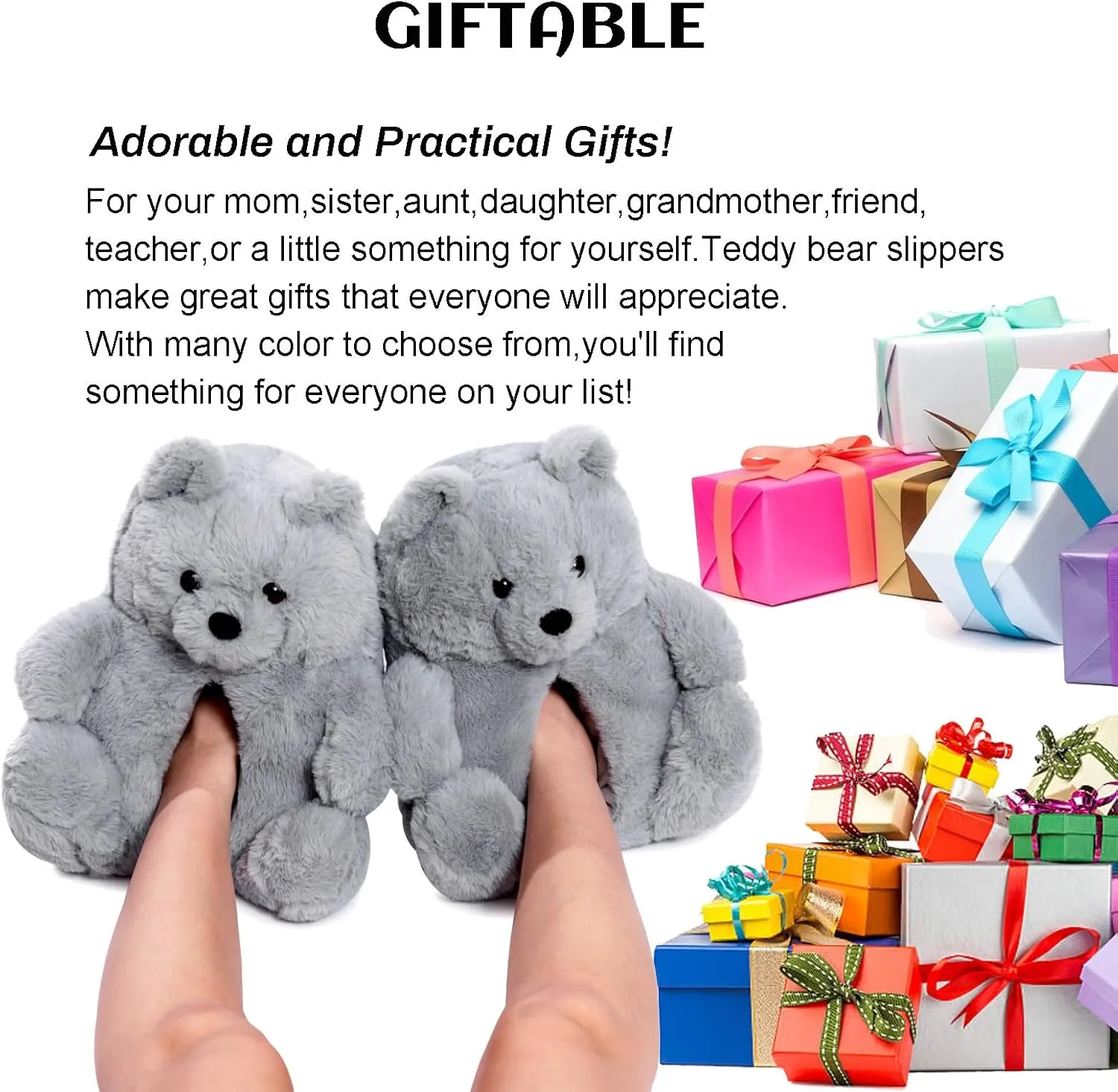 Women's Teddy Bear Slippers Mom Gift Slippers Cozy Women Fuzzy Indoor House Shoes Fun Costume for Adults Cute Animal Slides for Women Her Birthday Valentine's Gift Ideas