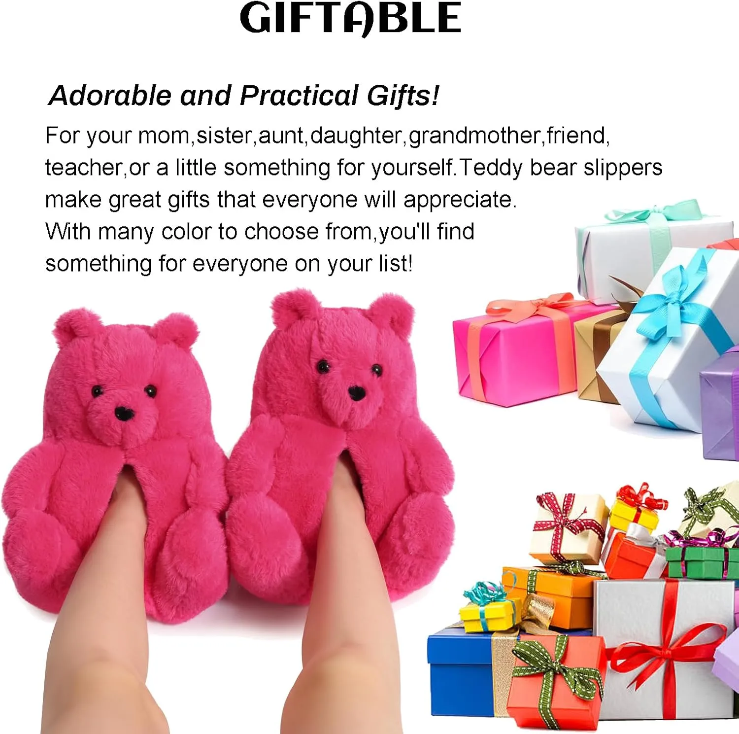 Women's Teddy Bear Slippers Mom Gift Slippers Cozy Women Fuzzy Indoor House Shoes Fun Costume for Adults Cute Animal Slides for Women Her Birthday Valentine's Gift Ideas