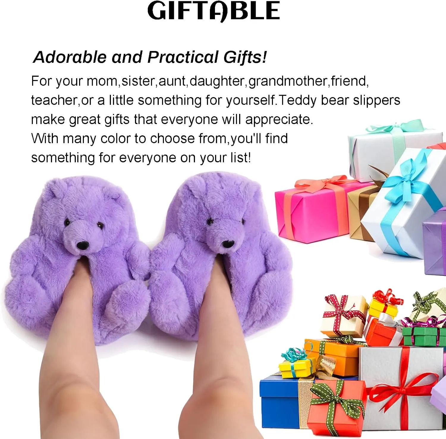 Women's Teddy Bear Slippers Mom Gift Slippers Cozy Women Fuzzy Indoor House Shoes Fun Costume for Adults Cute Animal Slides for Women Her Birthday Valentine's Gift Ideas