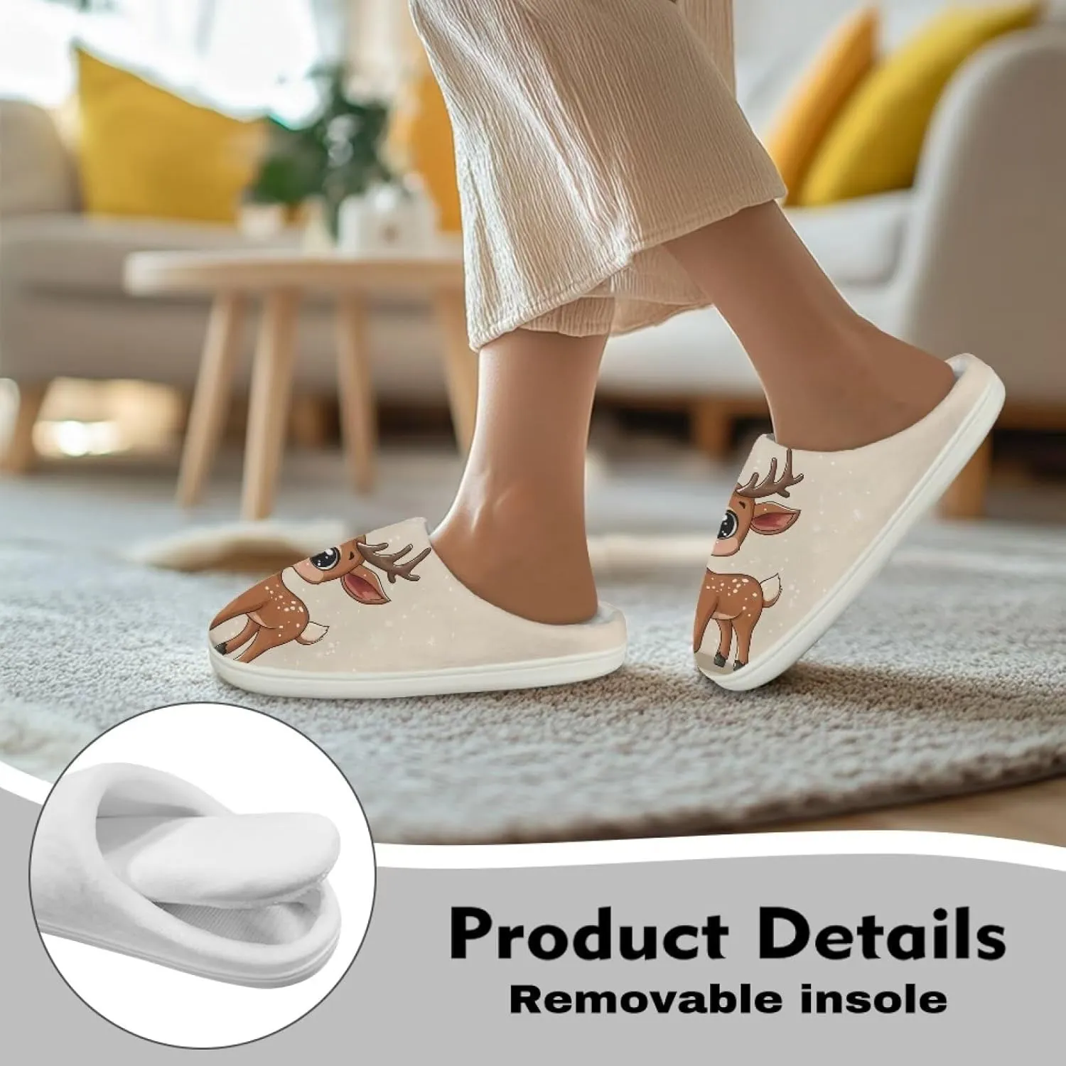 Women's Winter Home Slippers with Cute Cartoon Giraffe Design, Comfortable Indoor or Outdoor Kitchen Bedroom Shoes