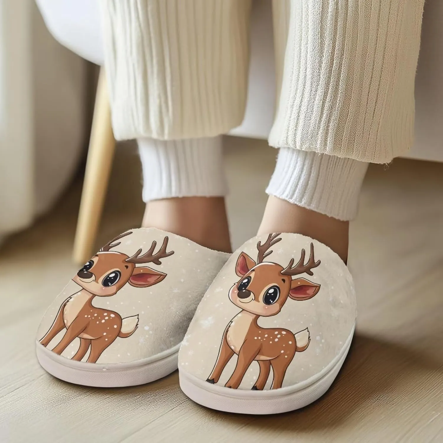 Women's Winter Home Slippers with Cute Cartoon Giraffe Design, Comfortable Indoor or Outdoor Kitchen Bedroom Shoes