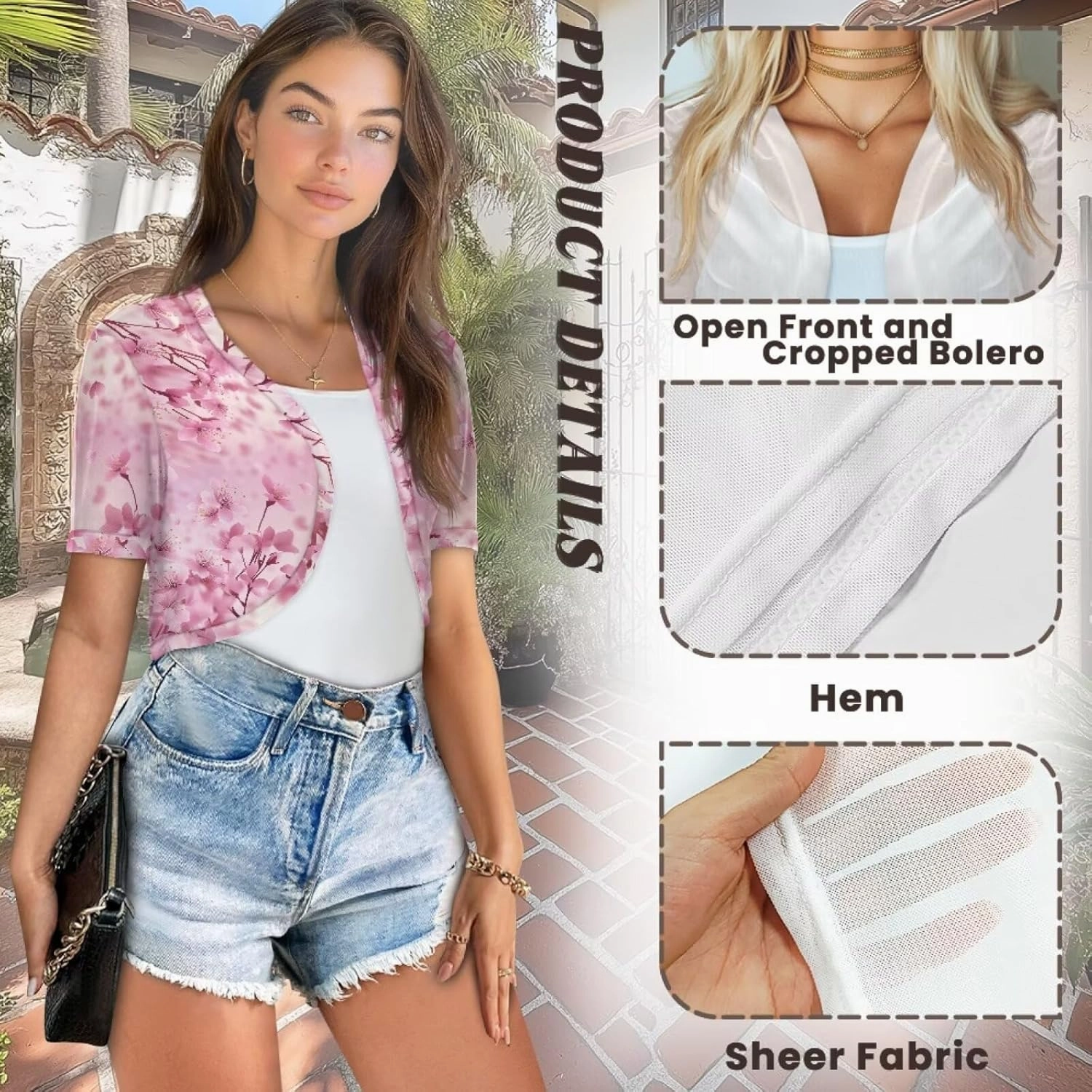 Womens Short Cardigan, Breathable Chiffon Casual Summer Skirts Soft Sheer Shrug, Beach Vacation Clothes