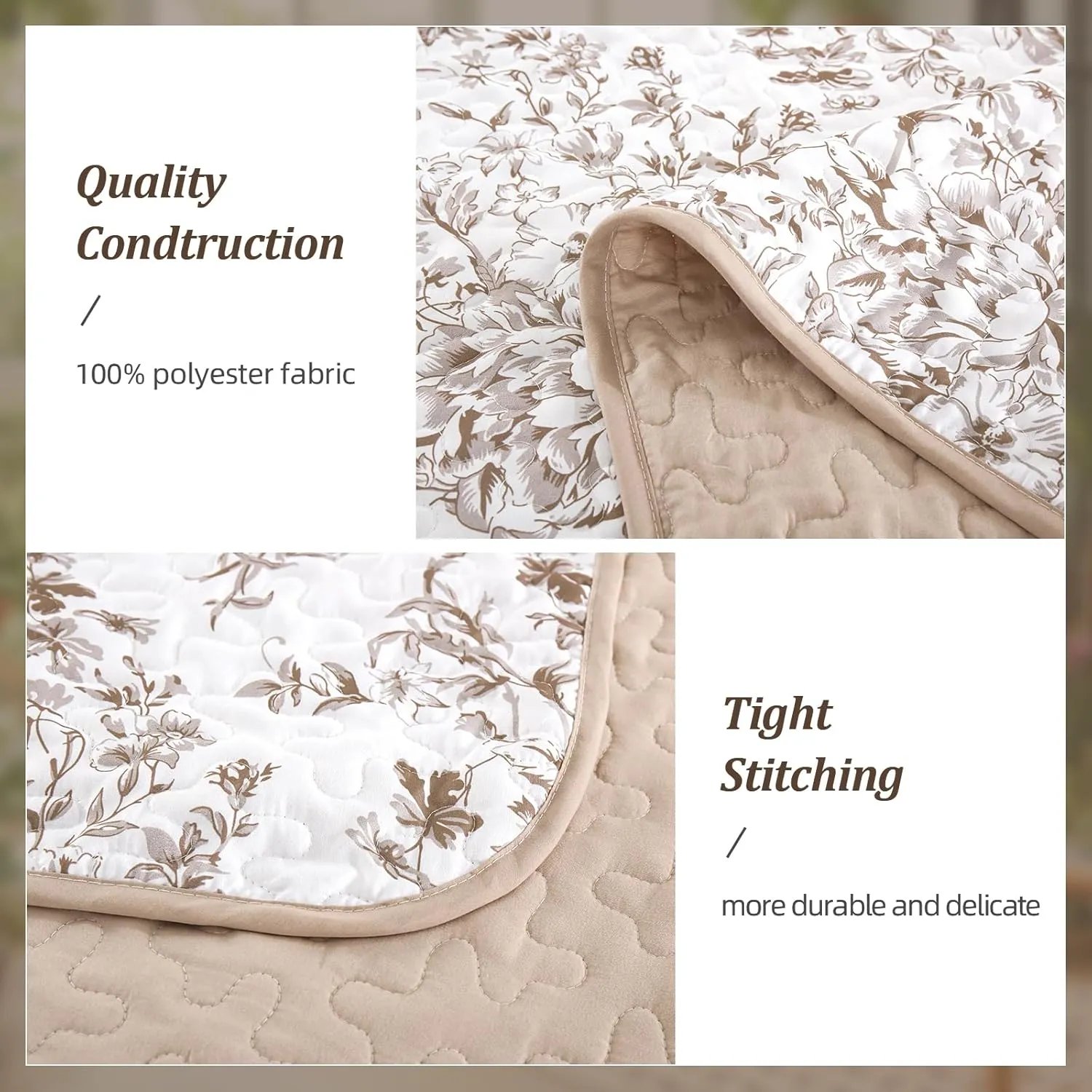 WONGS BDEEING King Size Quilt Set, Brown Quilt Bedding Set with 2 Pillowcases, Botanical Quilt for King Bed, Soft Microfiber Lightweight Coverlet Bedspread for All Season (110"×90", 3 Pieces)