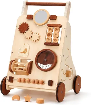 Wooden Baby Walker, Adjustable Speed Push Walker, Montessori Walker for Boys and Girls, Baby Activity Center, Sit to Stand, Toddler Push Toys for Babies 9-12 Months, 1 2 3 Year Old
